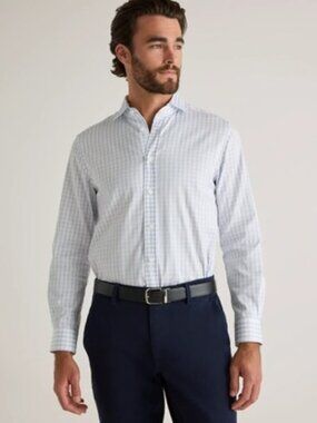 Quince Organic Cotton Stretch Twill Dress Shirt Light Blue/White Check Size XL